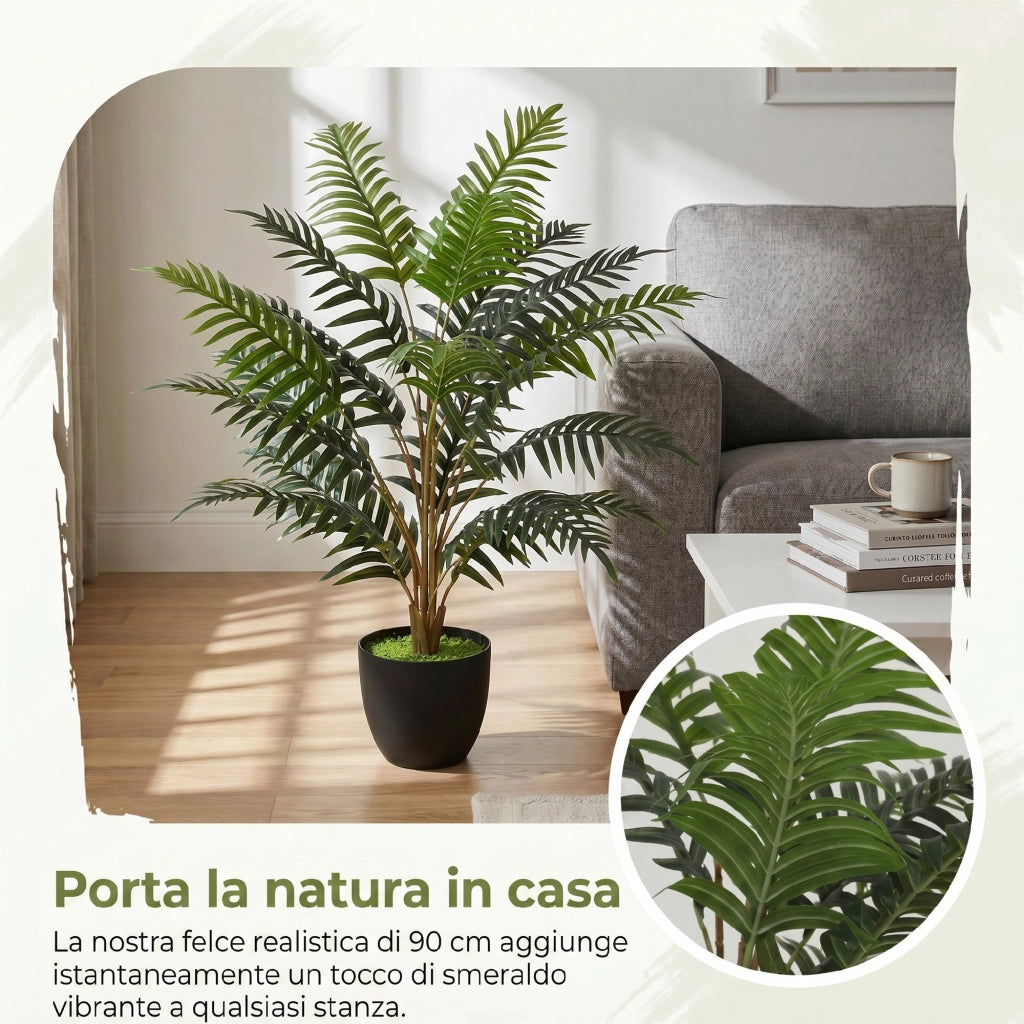 Pianta Artificiale Felce ¨C Minimal ¨C Verde, Vaso Nero, PEVA