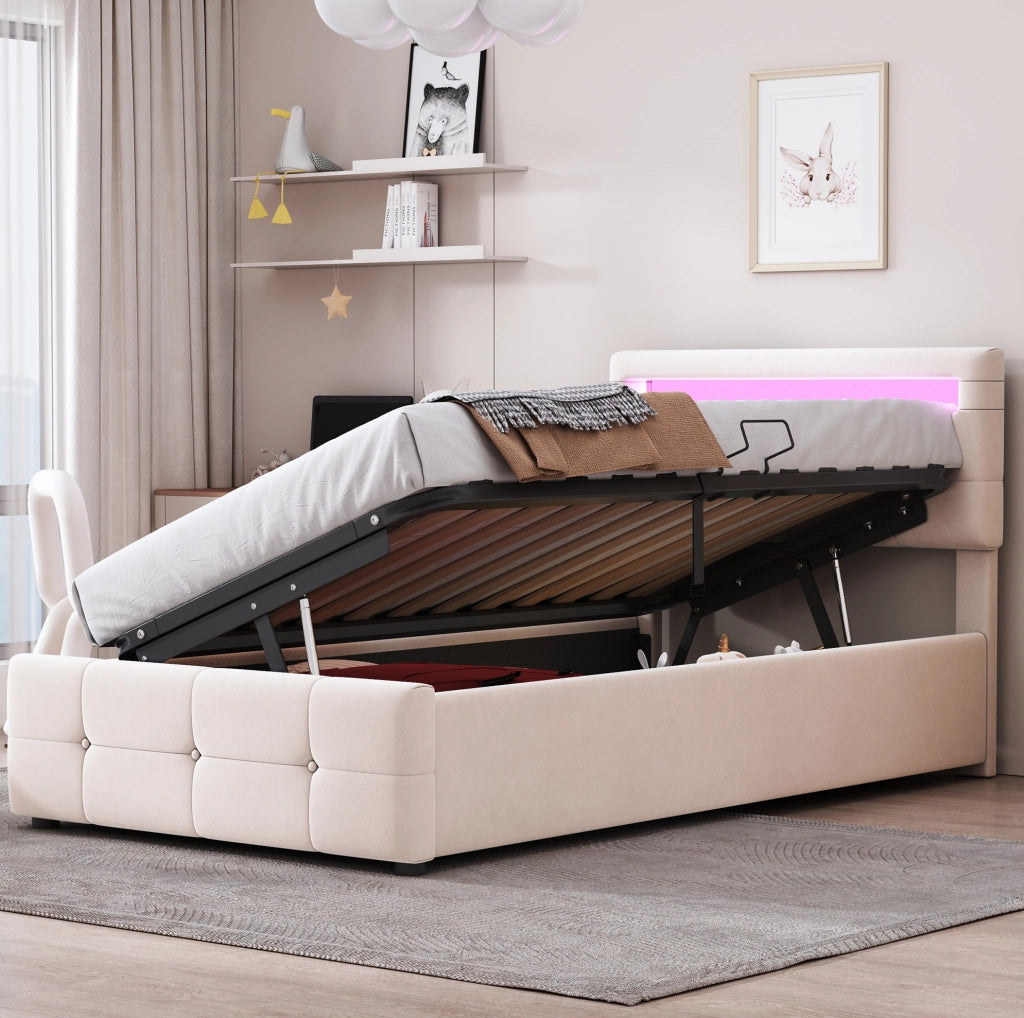 Letto imbottito 90x200 cm con LED e contenitore idraulico