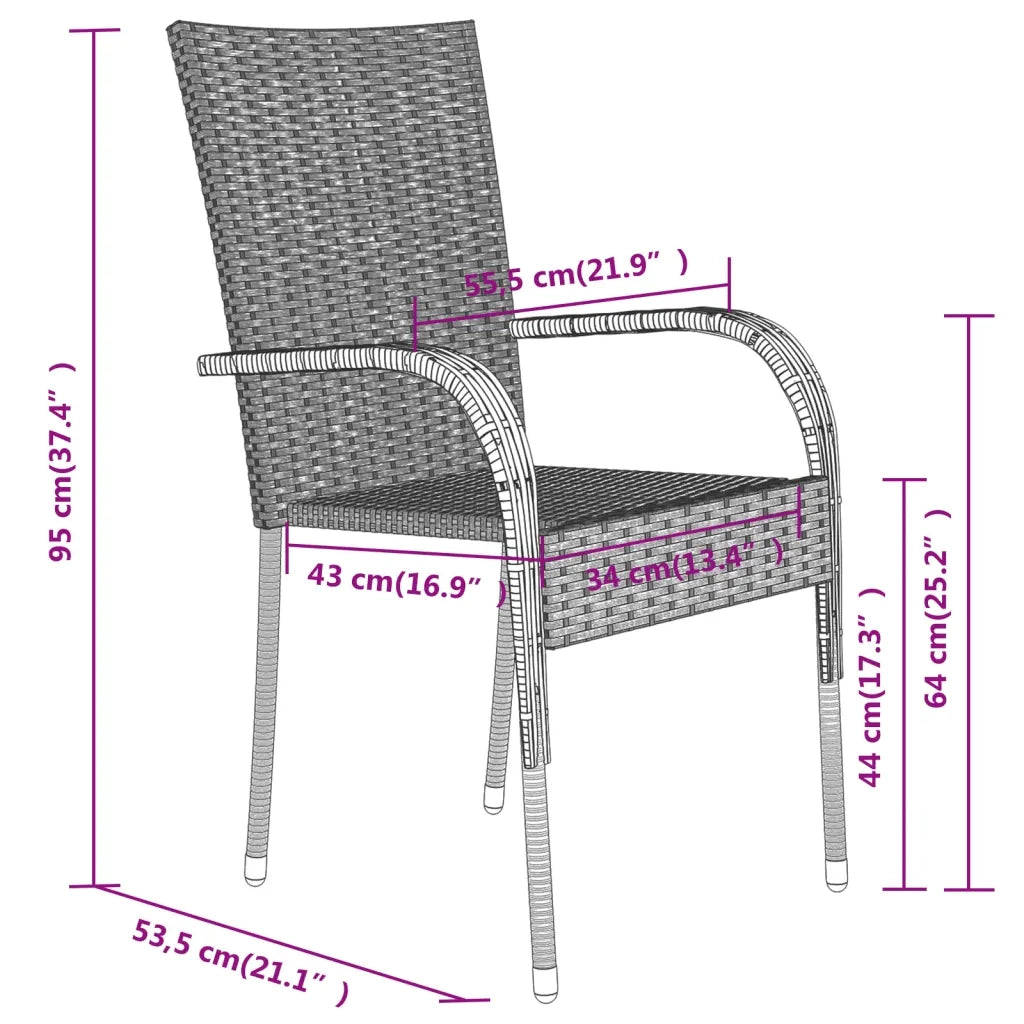 Set da Pranzo per Giardino 3 pz | Set Salotto da Giardino Marrone e Nero