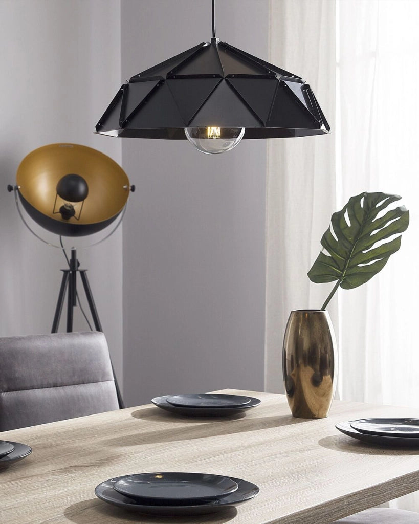 Lampada a Sospensione in Metallo Nero Forma Geometrica 1 Luce Moderna