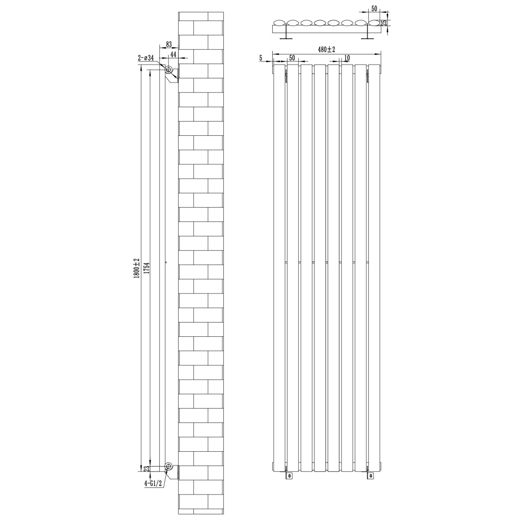 Radiatore Verticale Design Ovale Colonna Singola Bianco 1800x480 mm