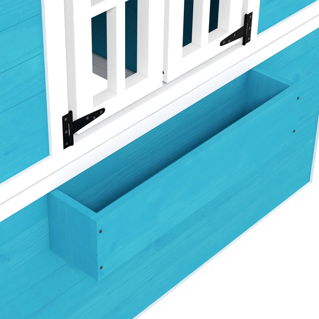 Casetta per bambini in legno ¨C Minimal ¨C Blu, con finestre e vasi