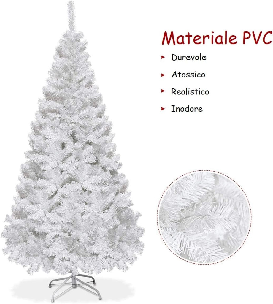 Albero di Natale 210 cm, Albero di Natale Bianco con 950 Rami in PVC e Supporto in Metallo, Albero di Natale Artificiale per Casa, Ufficio e Negozio (210 cm)