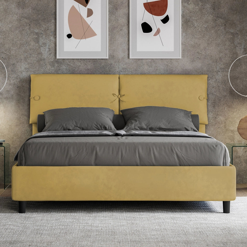 BS COM Letto matrimoniale contenitore imbottito 160x200 microfibra ocra