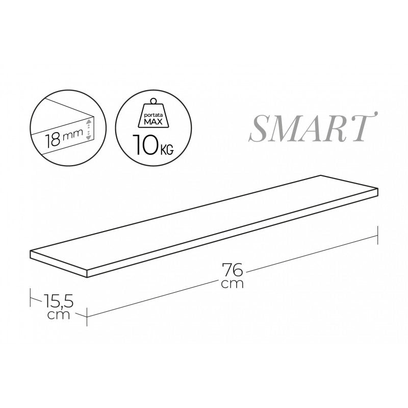 Mensola da Muro, Scaffale Legno, Mensola da Parete, Rovere Tabacco, 76x15,5x1,8 cm - Smart