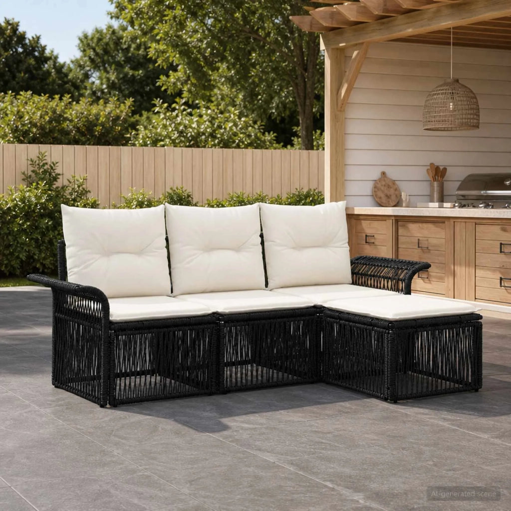 Set Divano da Giardino 4 pz Nero polyrattan 3434809