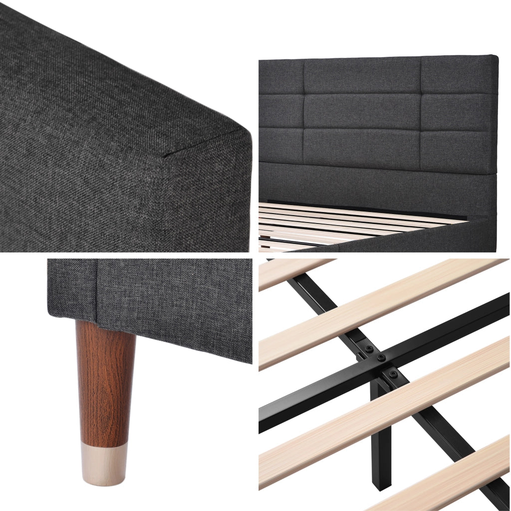 Letto 140x200 cm - Testiera Imbottita e Spazio Sottoletto - in Tessuto - Grigio