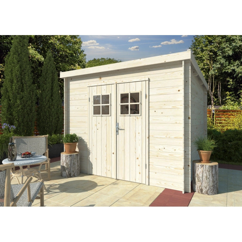 Casetta da giardino in legno 260x260 cm, pareti 19 mm con porta doppia in plexiglass, deposito attrezzi esterno 5,8 m² - Esterni da Vivere