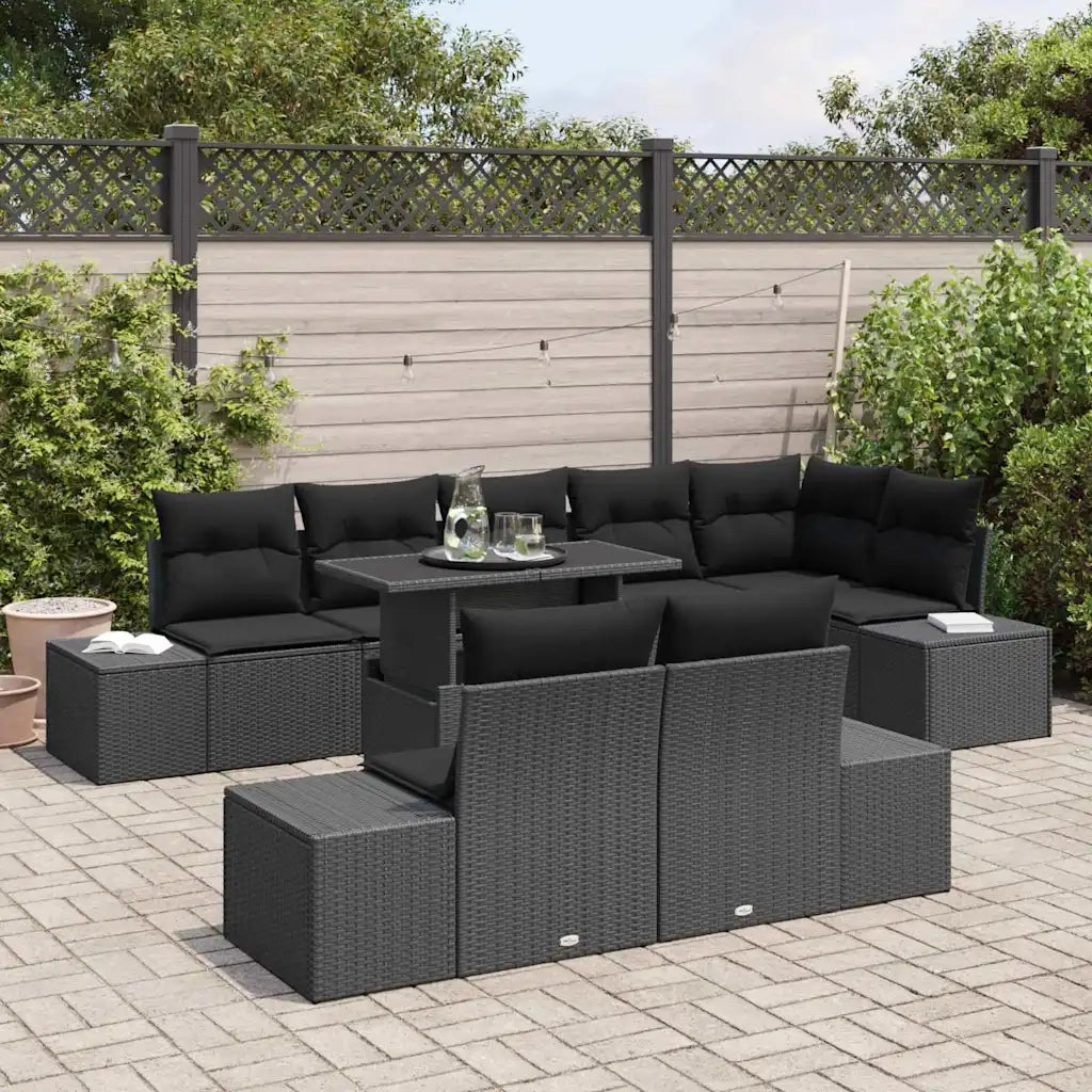 Set Divano da Giardino con archiviazione 9 pcs Nero Poly Rattan