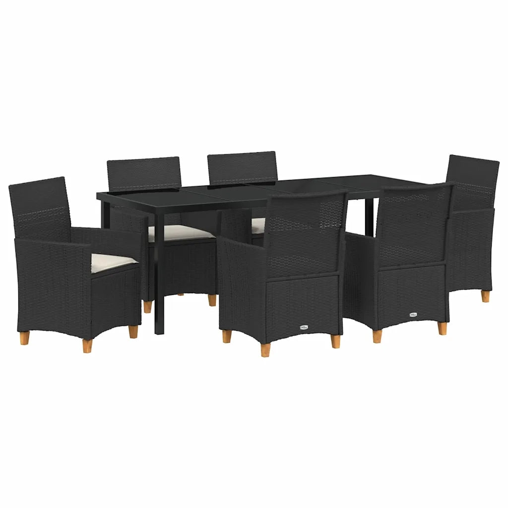 Set da Pranzo per Giardino 7 pcs Nero polyrattan 3381070