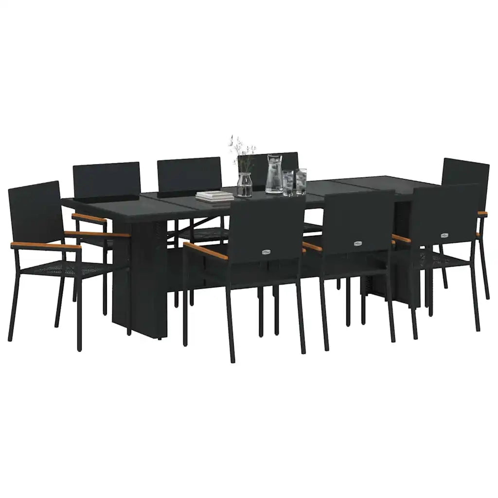 Set da Pranzo per Giardino 9 pcs Nero polyrattan 3365414