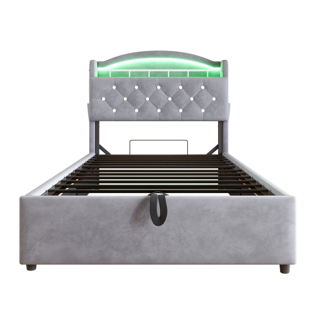 Letto imbottito per bambini 90x200 con contenitore, LED e USB