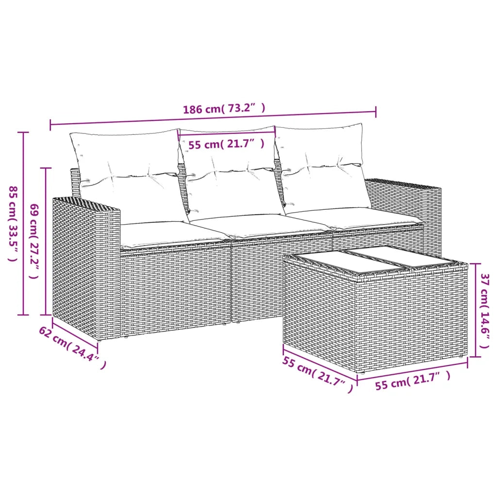Set Divano da Giardino 4pz con Cuscini Grigio Chiaro Polyrattan 3218662