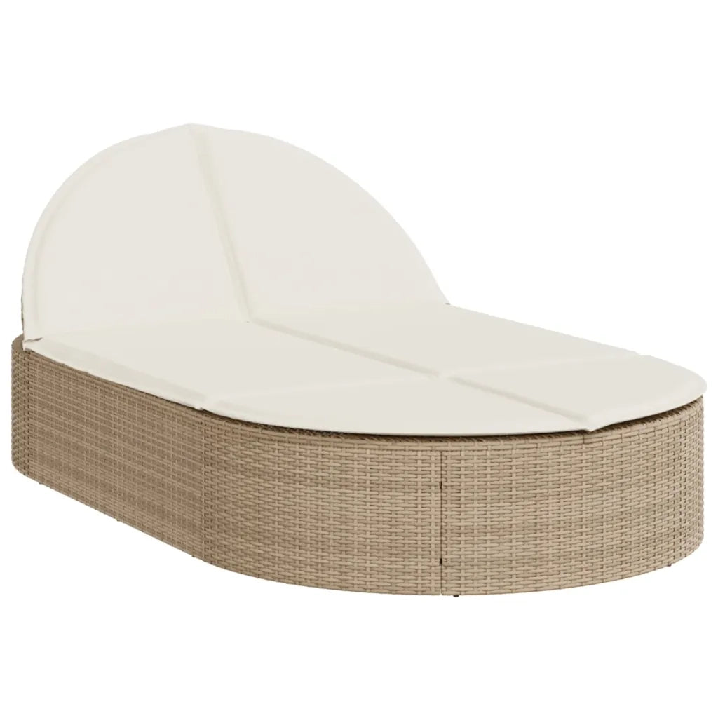 Lettino Prendisole con Cuscini Beige in Polyrattan 368650