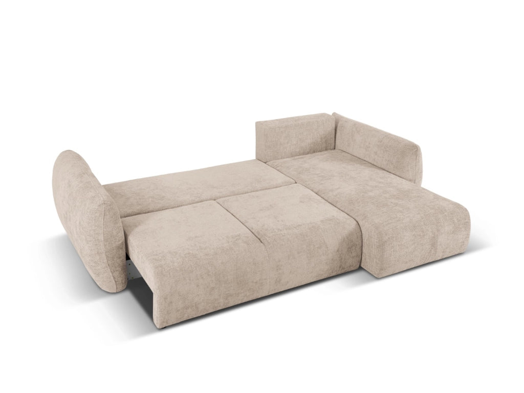 Cosmopolitan Design - Divano convertibile angolare destro con contenitore "Matera" 4 posti in ciniglia beige 