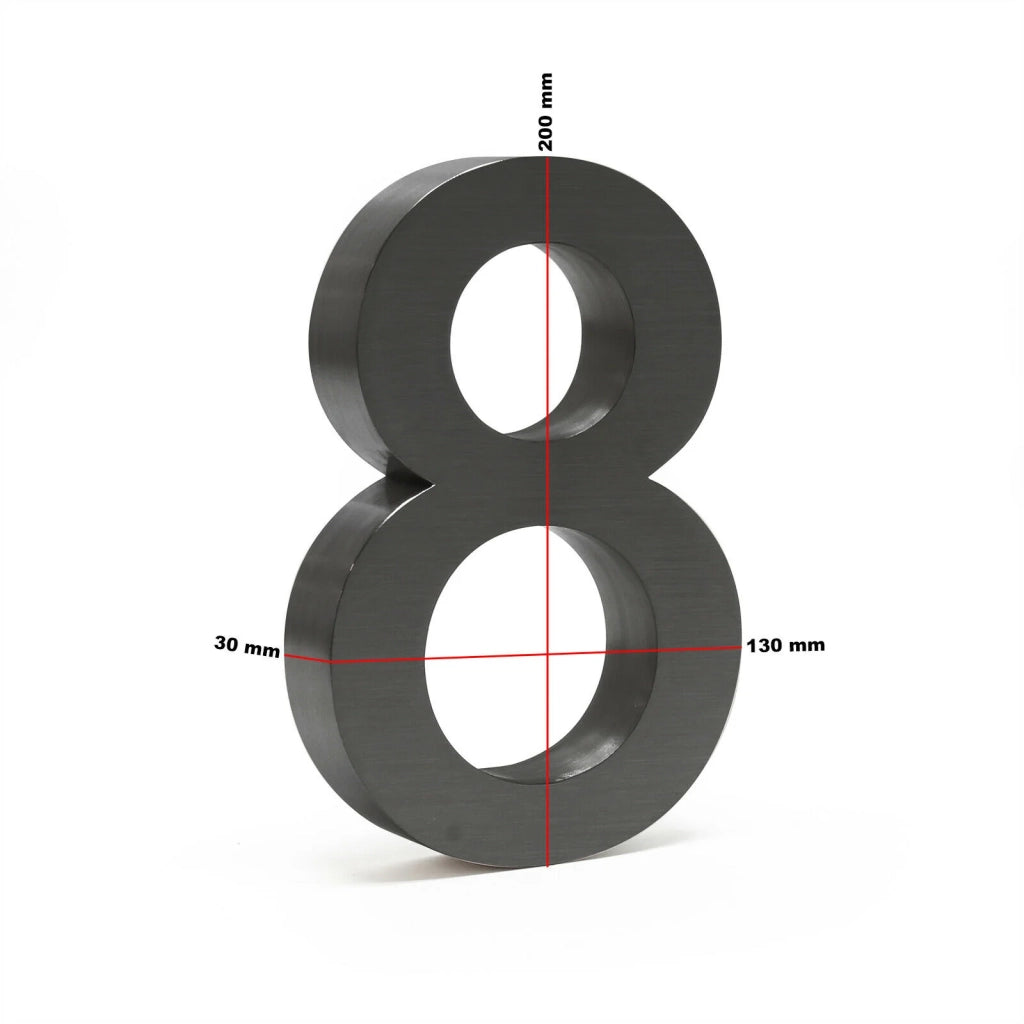 Targa con numero civico "8" Arial antracite 3D 20cm acciaio sottile resistente alle intemperie 16_0001445