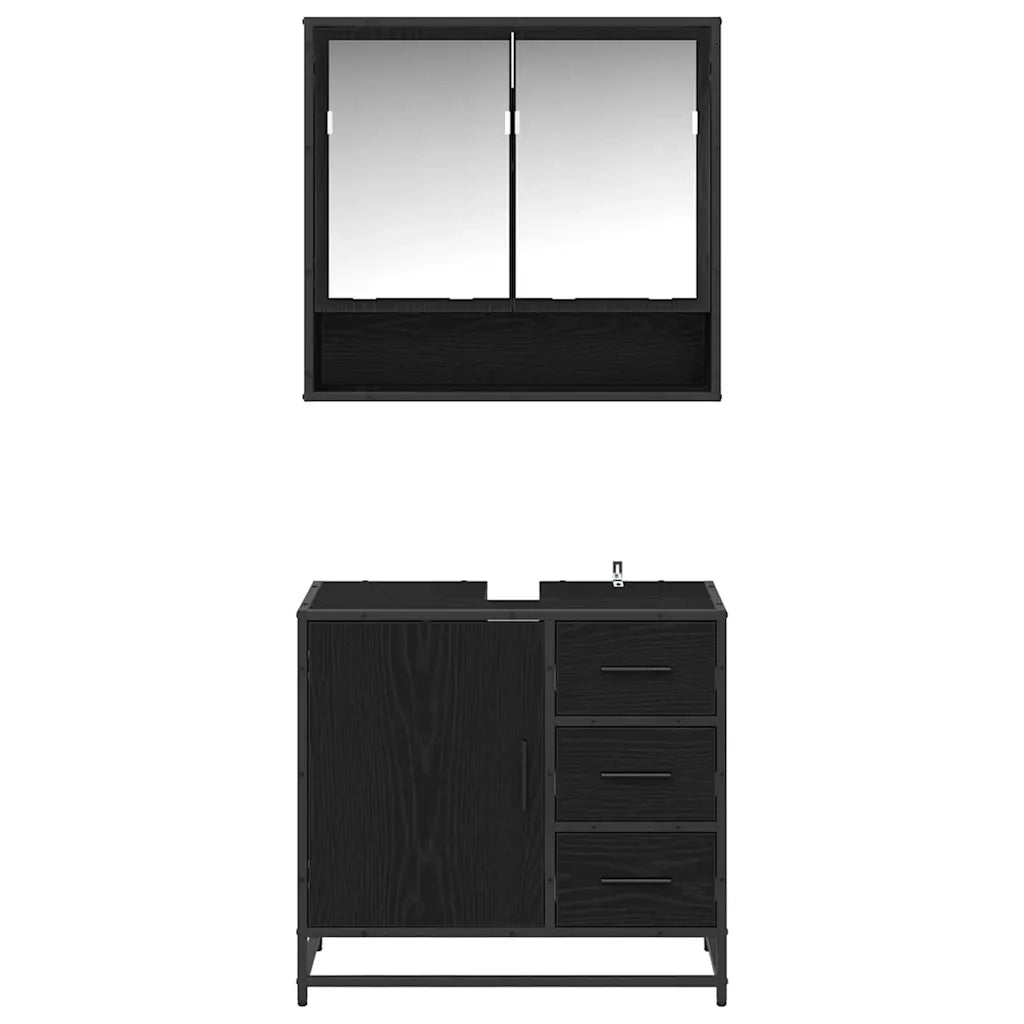 Set di mobili per il bagno 2 pcs Rovere Nero Legno multistrato