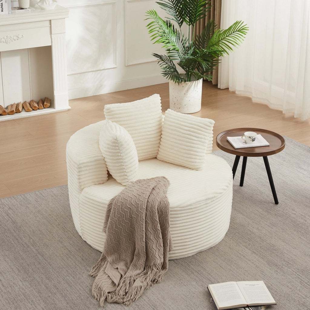 Poltrona a sacco, poltrona con braccioli, diametro 110 cm, velluto a coste, 3 cuscini, beige (non richiede assemblaggio)