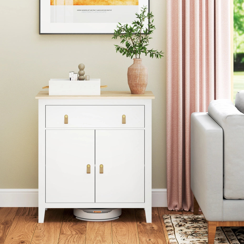 Armadio con cassetti e ripiani ¨C zephmum ¨C bianco e rovere 80x40x90