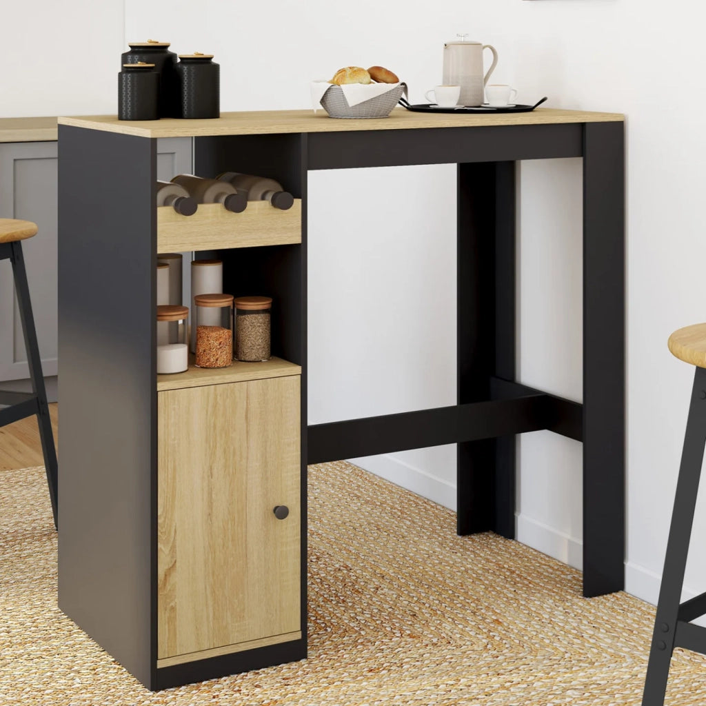IDMarket - Tavolo da bar AMERI con armadio e portabottiglie per 2 persone, legno e nero