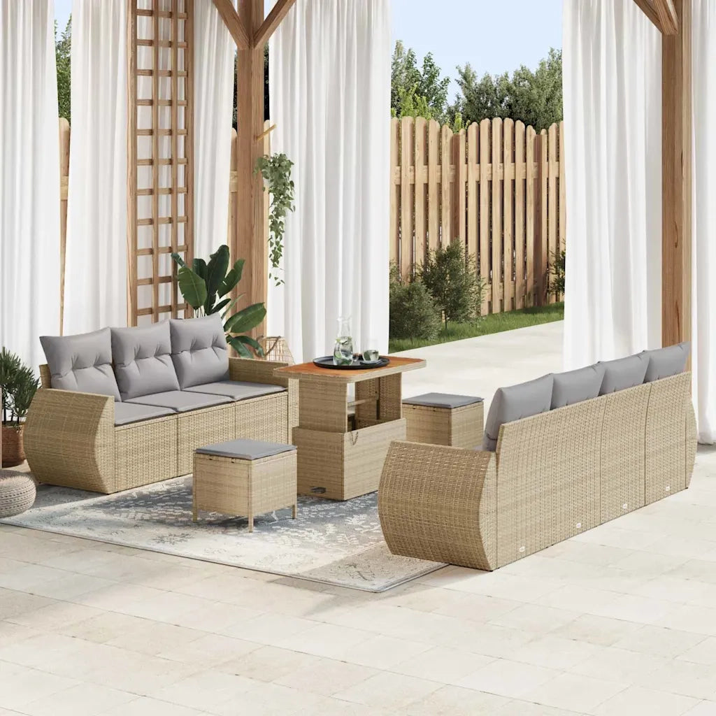 Set Divano da Giardino 10 pcs Beige e Grigio Chiaro polyrattan 3363792