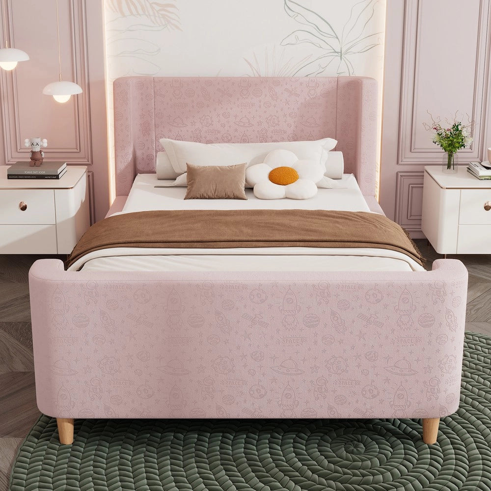 Letto Singolo Imbottito per Bambini ¨C MINIMAL ¨C Rosa, Velluto, 90x200