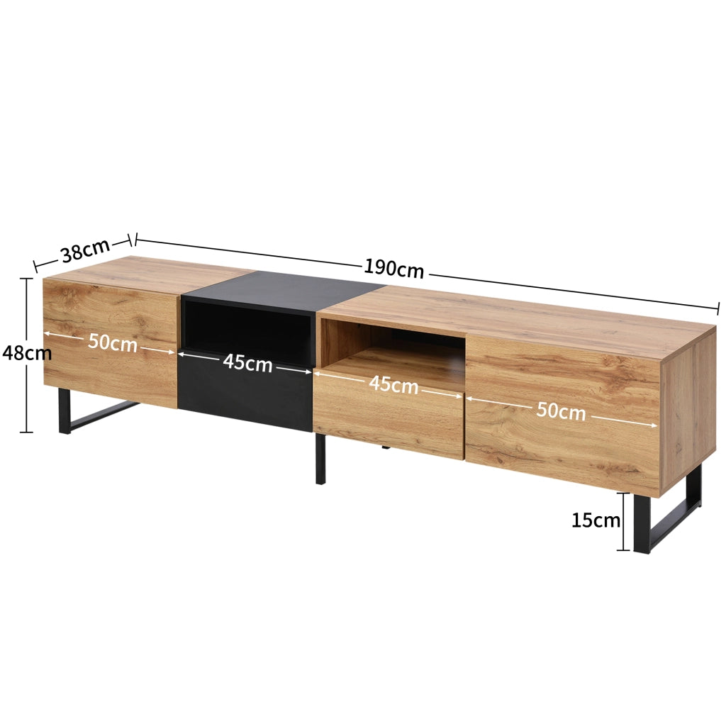 Supporto TV moderno - Zephmum - Design nero e legno, robusto, ampio spazio