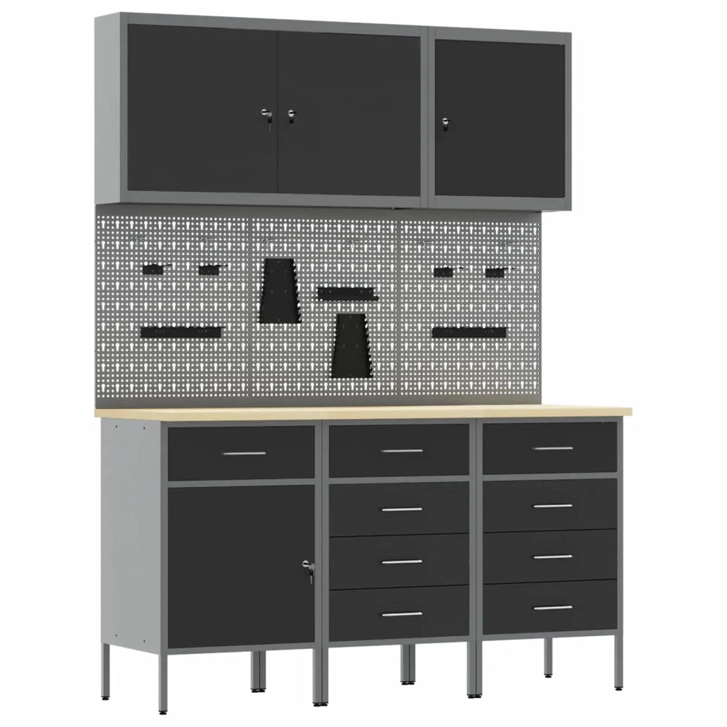 Mobile da lavoro 8 pcs Nero Legno ingegnerizzato e acciaio 3321446