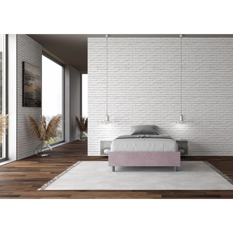 Letto Sommier imbottito 1 piazza e mezza 120x210 cm Azelia - Senza rete,Glicine,Microfibra
