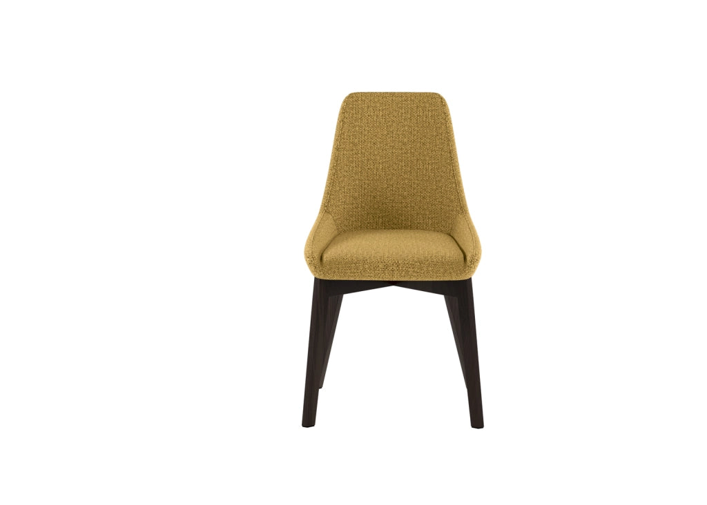 Sedia Vera da pranzo con seduta e schienale in tessuto giallo e struttura in legno massello di noce - Design classico contemporaneo