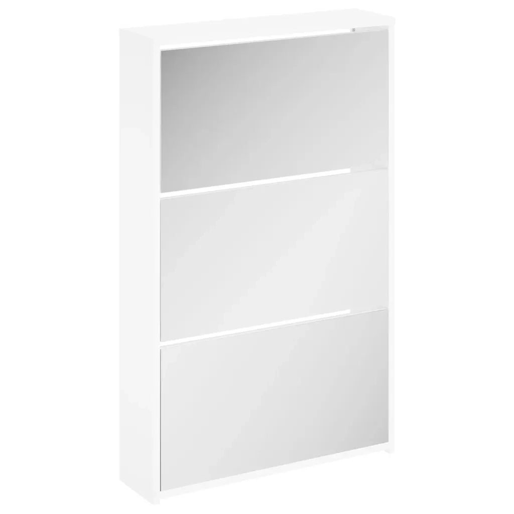 Scarpiera | Mobile per scarpe con 3 Ripiani e Specchio Bianco 63x17x102,5 cm
