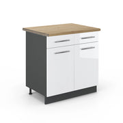 Mobiletto base per cucina Fame-Line Bianco lucido/Antracite 80 cm, PL Rovere Vicco
