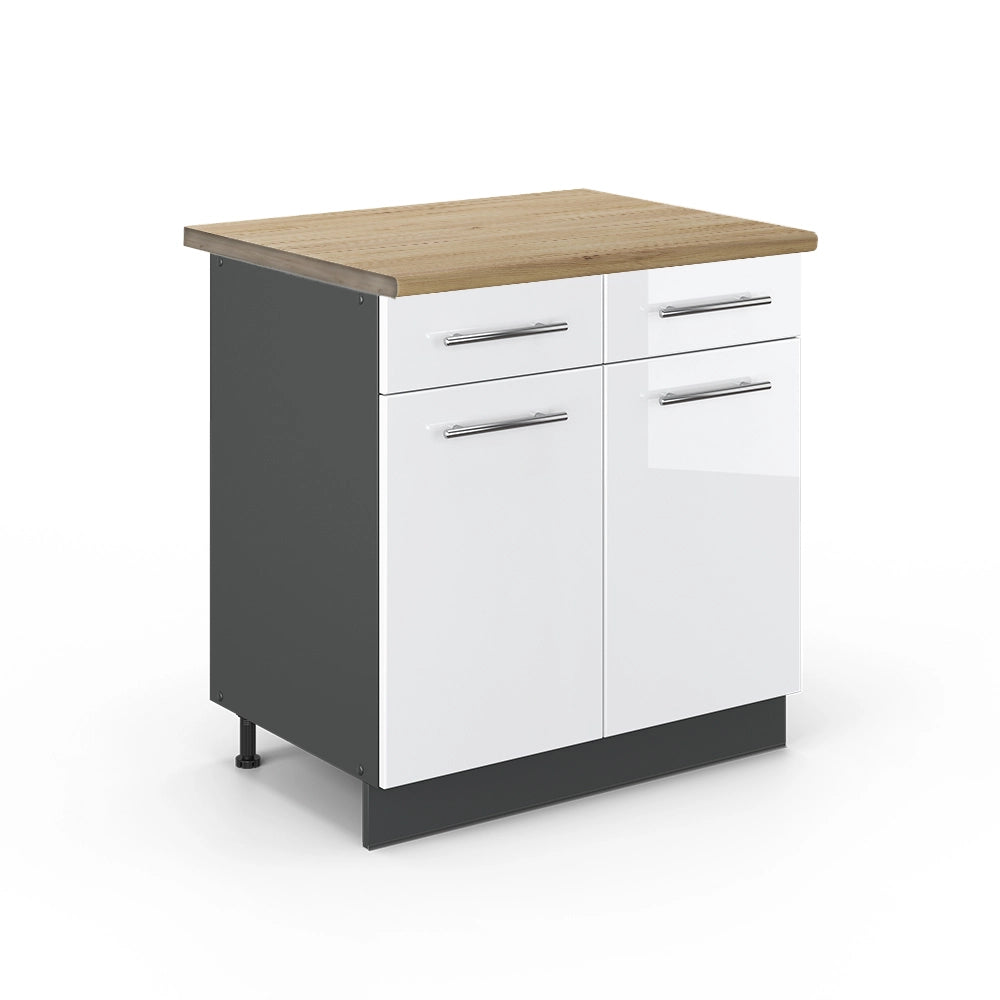 Mobiletto base per cucina Fame-Line Bianco lucido/Antracite 80 cm, PL Rovere Vicco