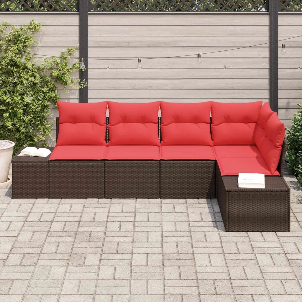 Set Divano da Giardino 5 pz Marrone e Rosso polyrattan 3355733