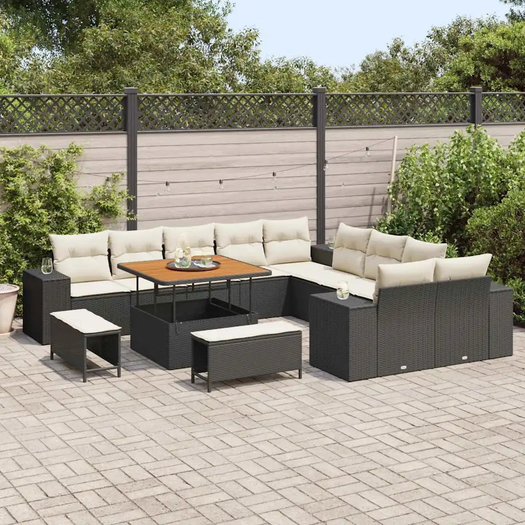Set Divano da Giardino con cuscino 13 pcs Nero polyrattan 3362055