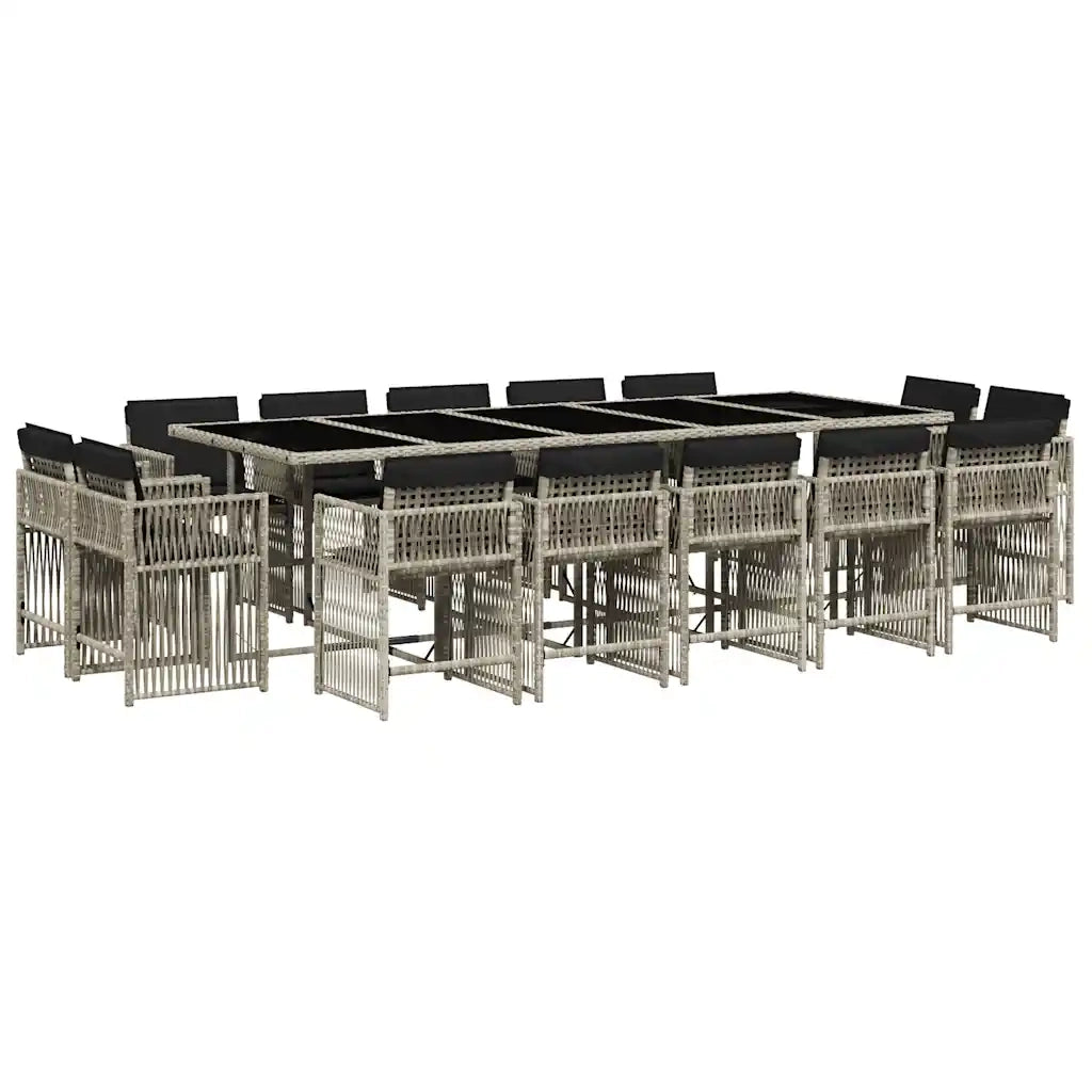 Set da Pranzo da Giardino 15 pz con Cuscini Grigio Polyrattan 3211775