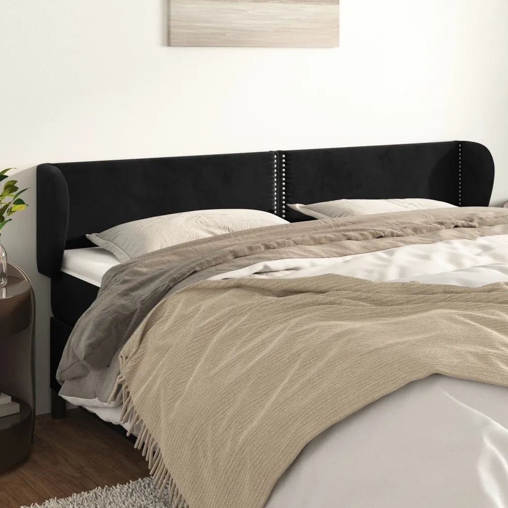 Testiera ad Orecchio-Testata con Orecchie Nera 203x23x78/88 cm in Velluto 407618