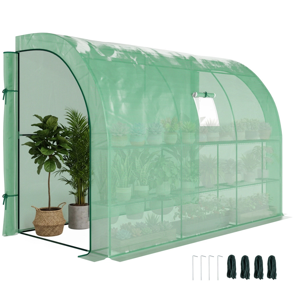 Serra da giardino ¨C Xylo ¨C 3 ripiani con copertura plastica UV-resistente verde