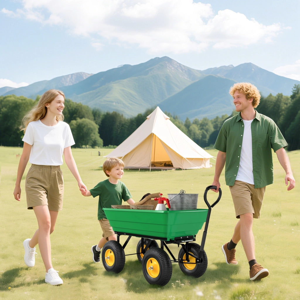 Carrello da Giardino 4 Ruote ¨C zephmum ¨C Giallo Verde 75L 200kg