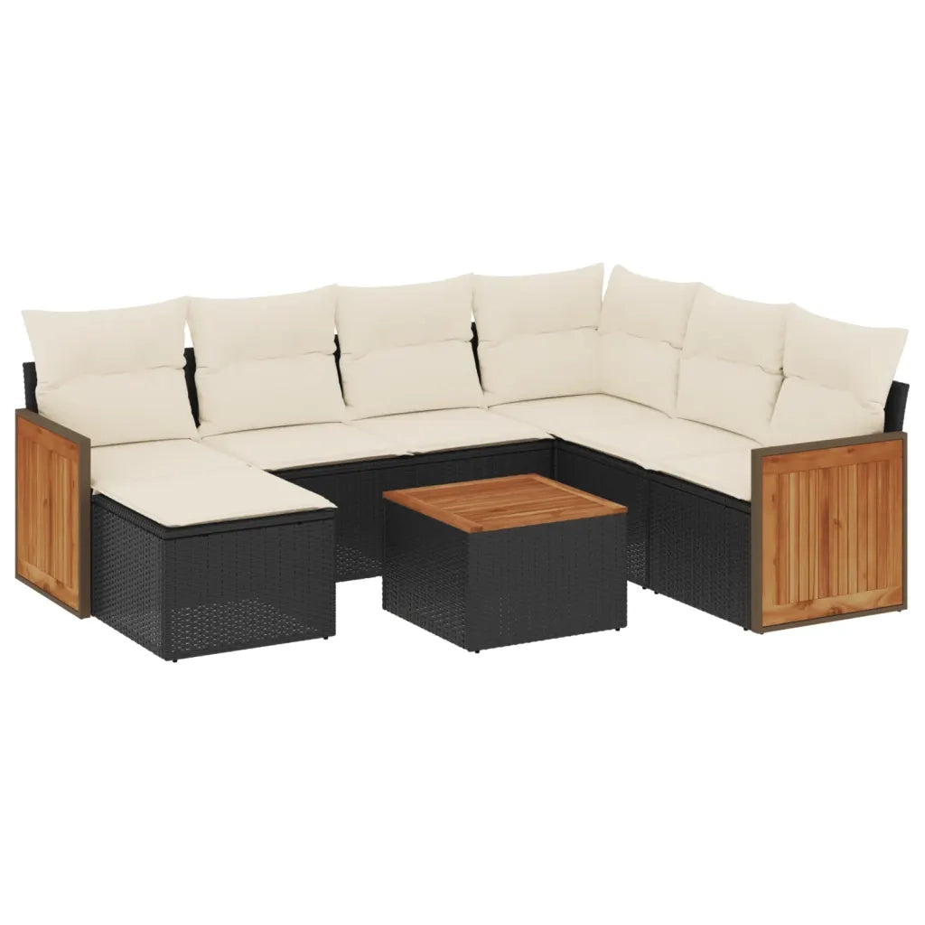 Set Divani da Giardino con Cuscini 8 pz Nero in Polyrattan