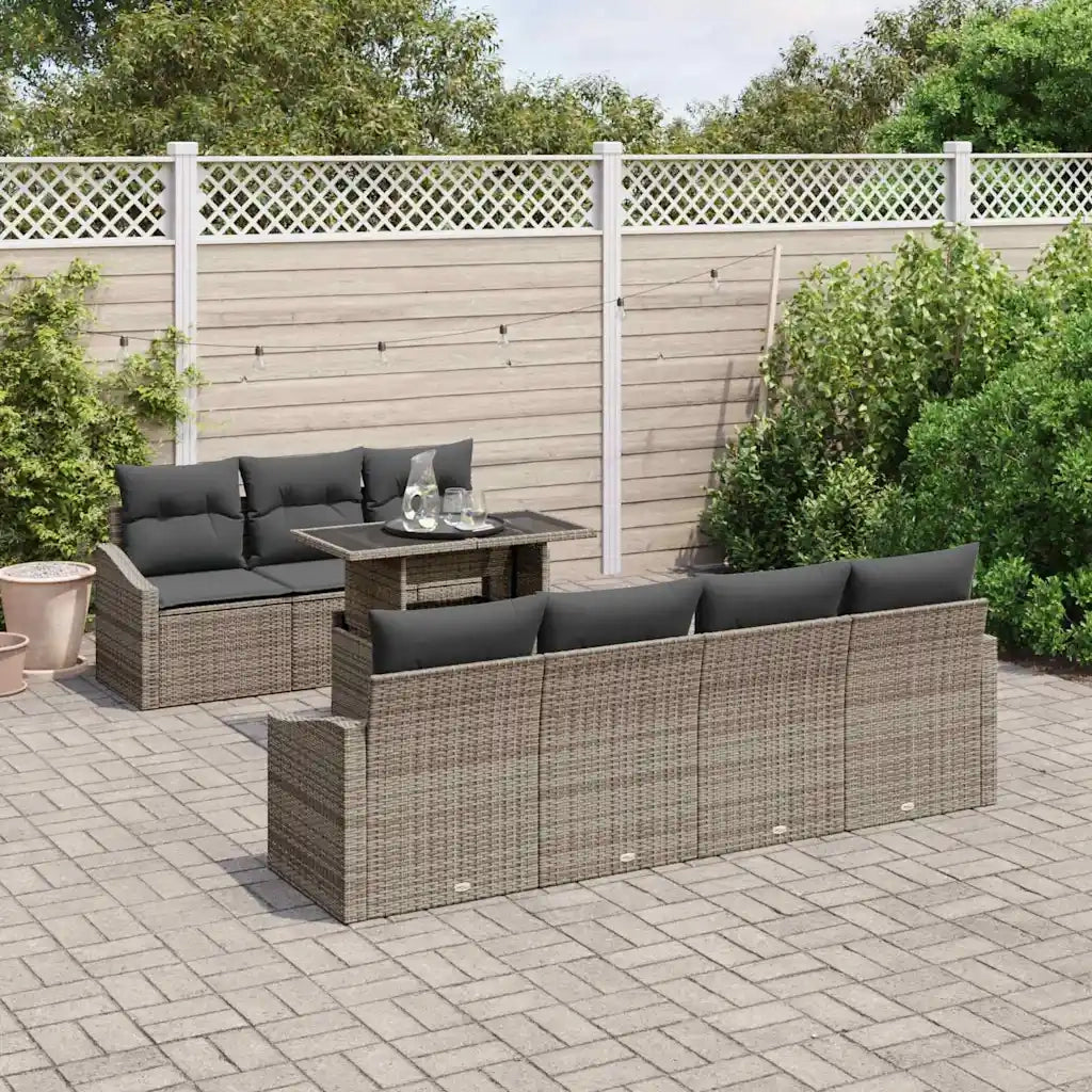 Set Divano da Giardino con cuscino 8 pcs Grigio polyrattan 3348945