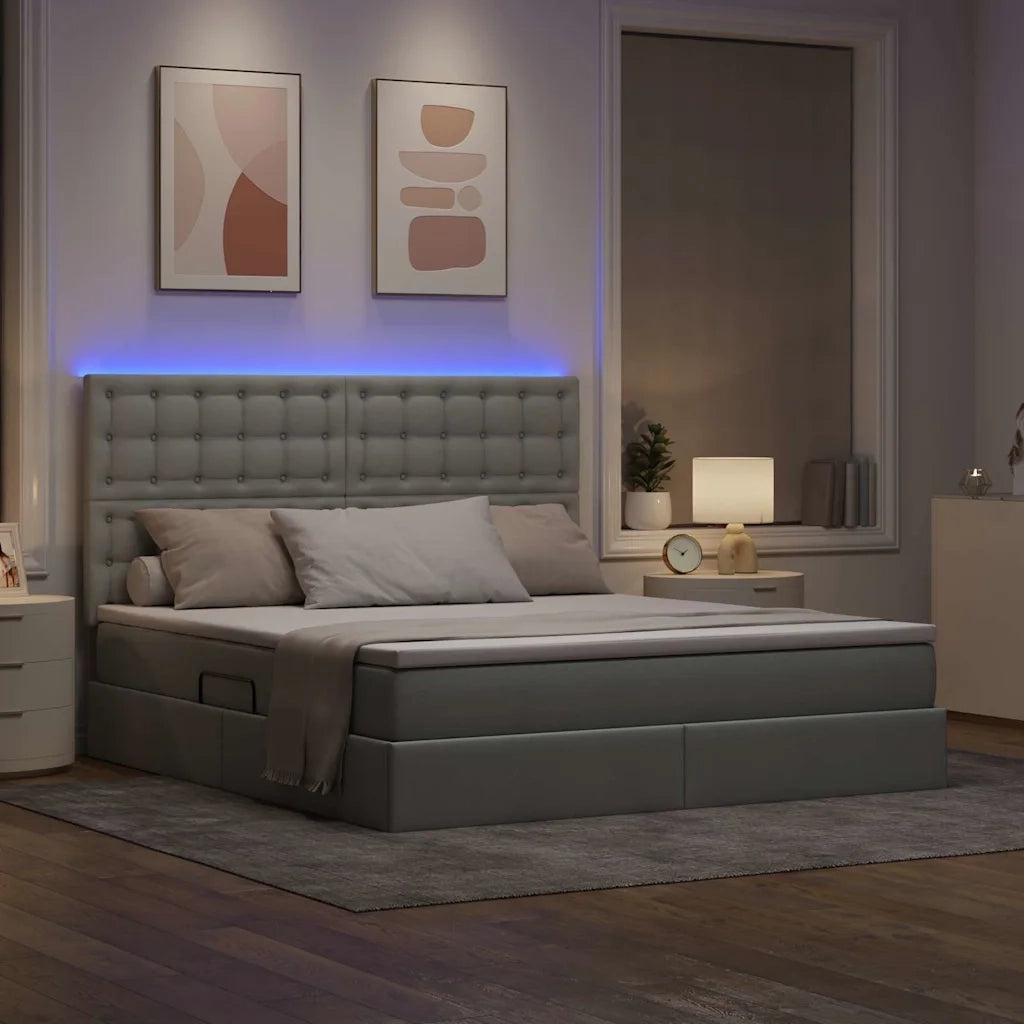 Letto con contenitore e LED con led Grigio chiaro 180 x 200 cm