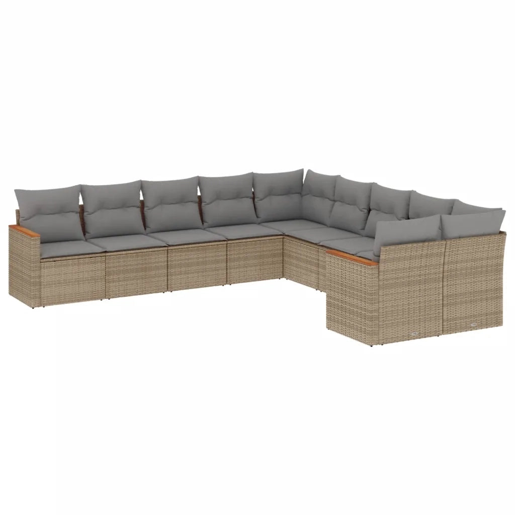 Set Divano da Giardino 10 pz con Cuscini Beige in Polyrattan 3258755