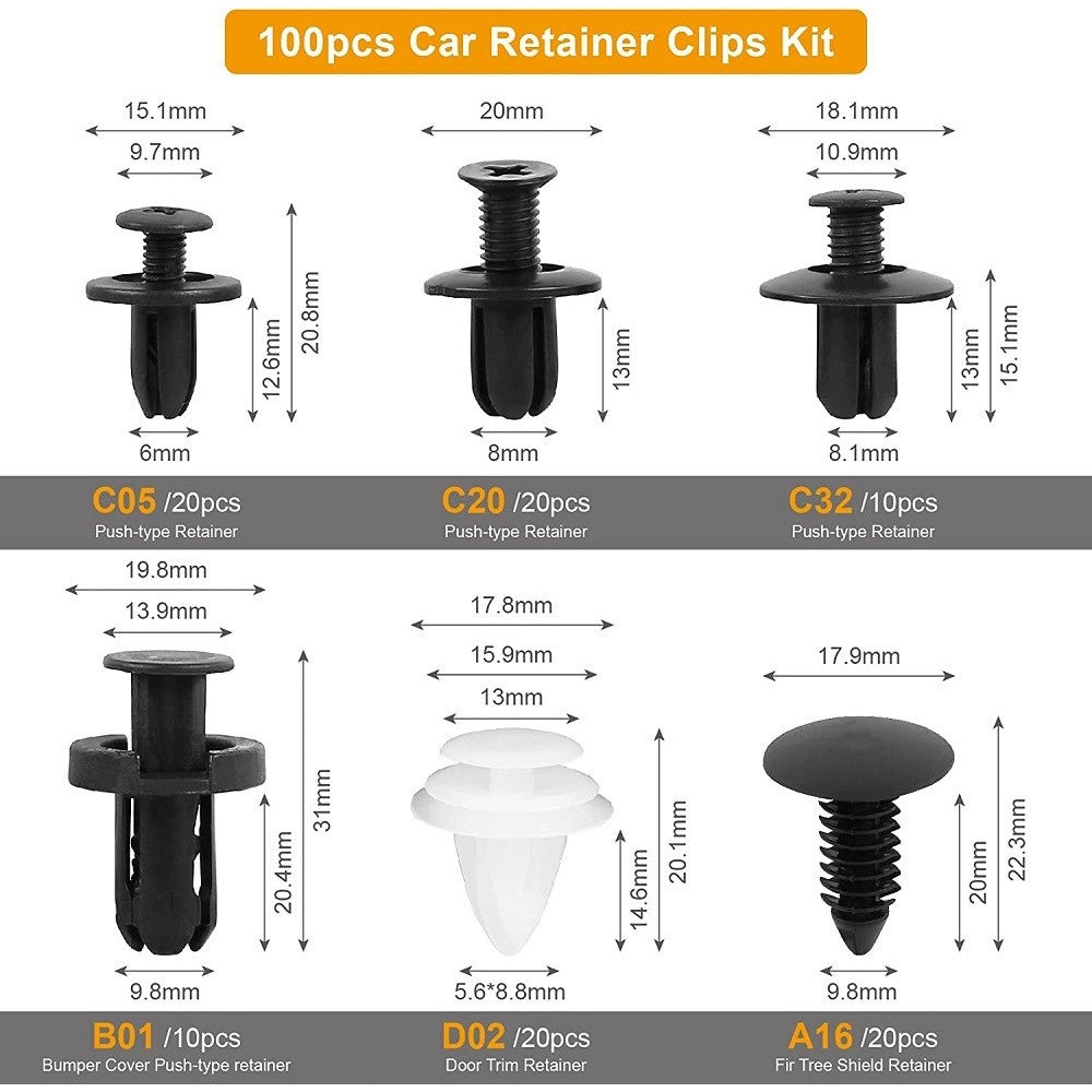 Trade Shop - Kit 100pz Rivetti In Plastica Clip Viti Per Interni Auto Pannello Paraurti Porta -