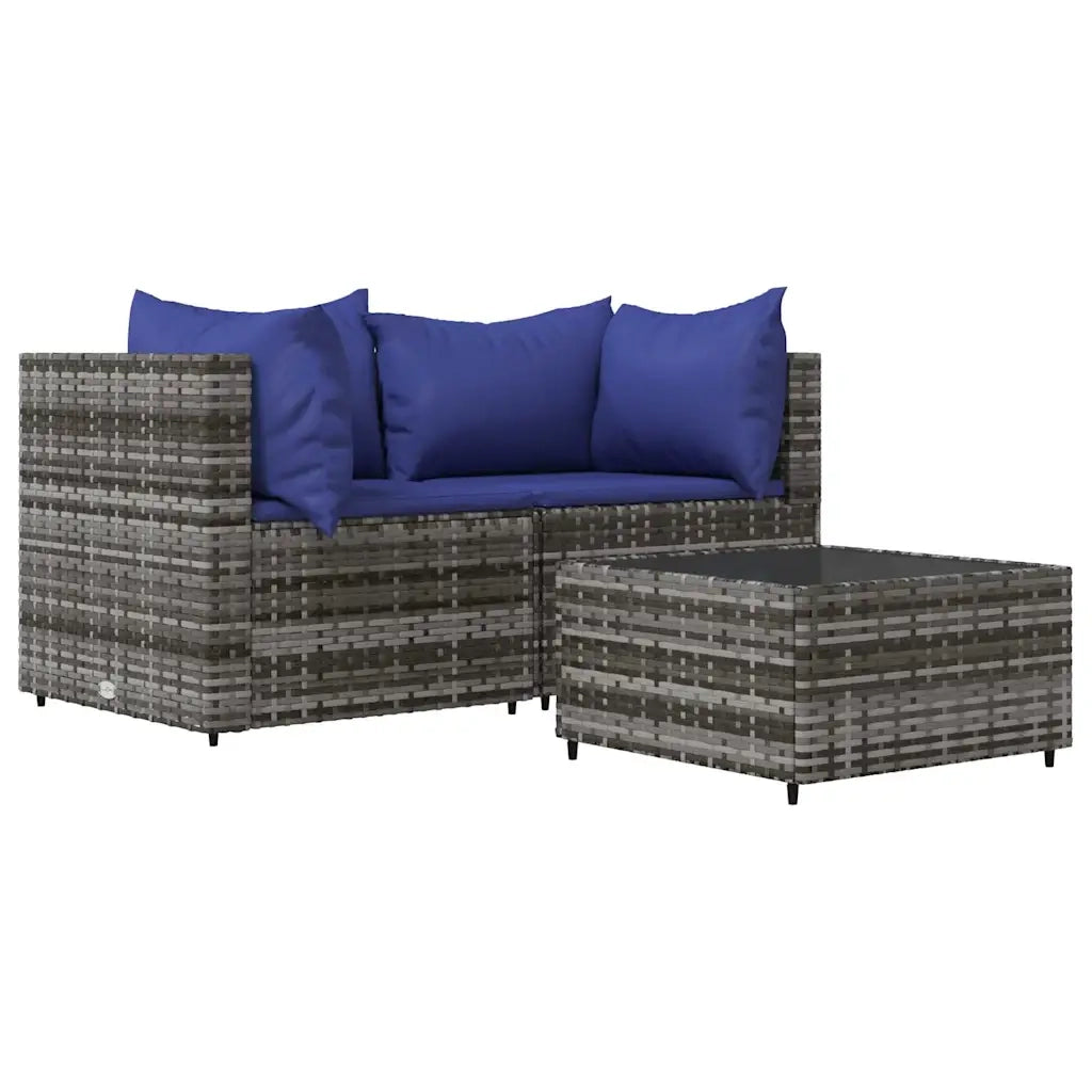 Set Divani da Giardino 3 pz con Cuscini in Polyrattan Grigio 319843