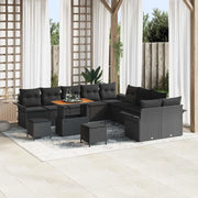 Set Divano da Giardino con cuscino 13 pcs Nero polyrattan