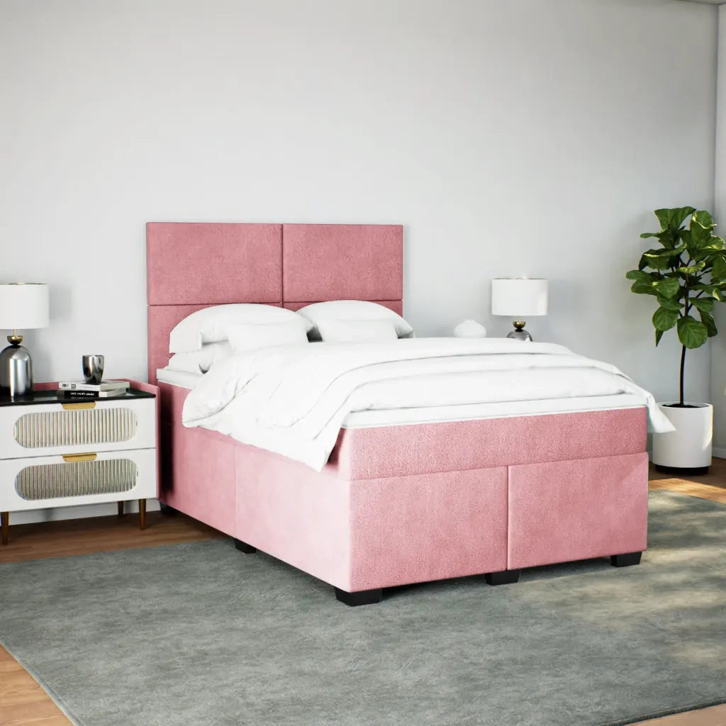 Giroletto a Molle con Materasso Rosa 140x200 cm in Velluto
