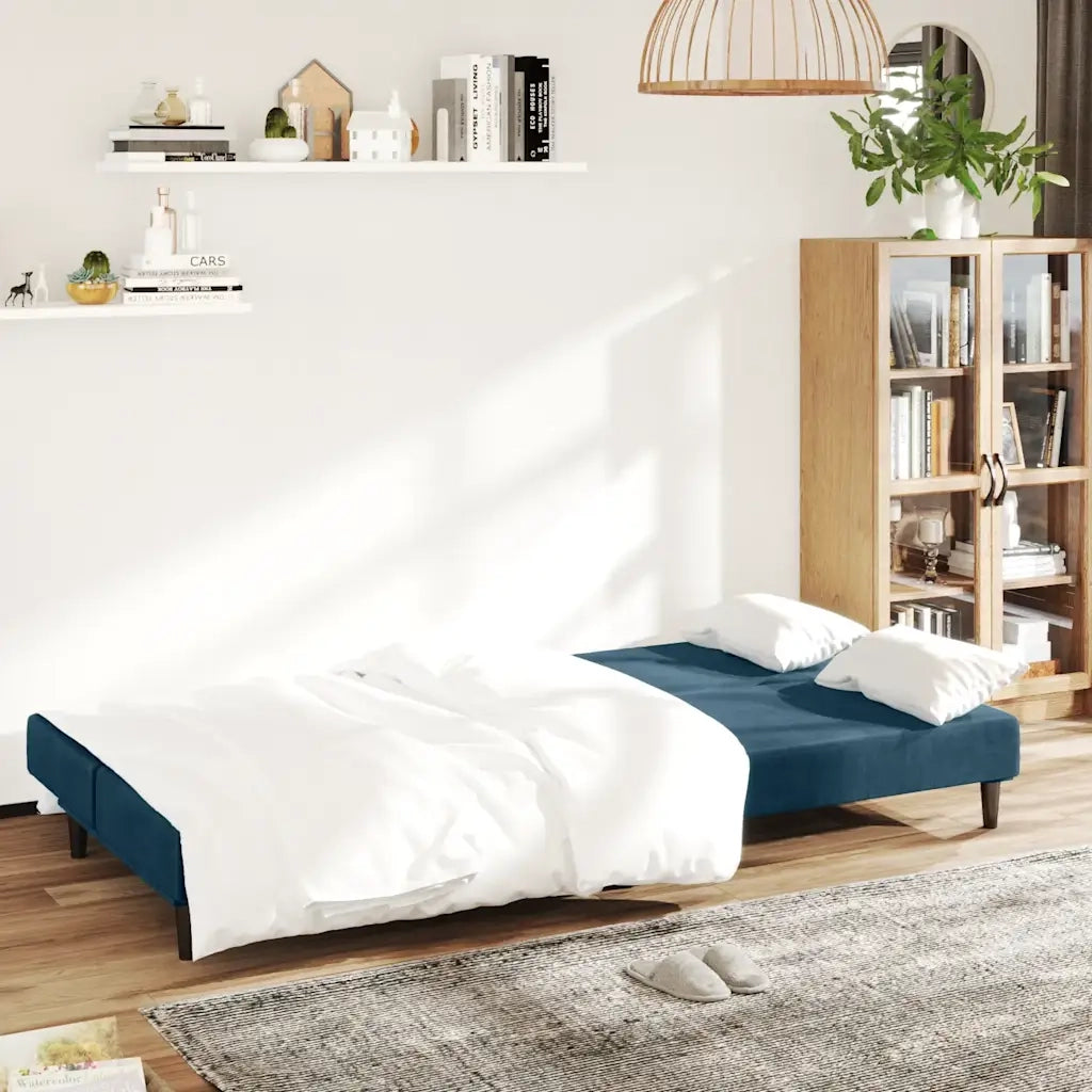 Divano Letto a 2 Posti-Sofa Letto 2 Posti-Daybed Blu in Velluto 738285