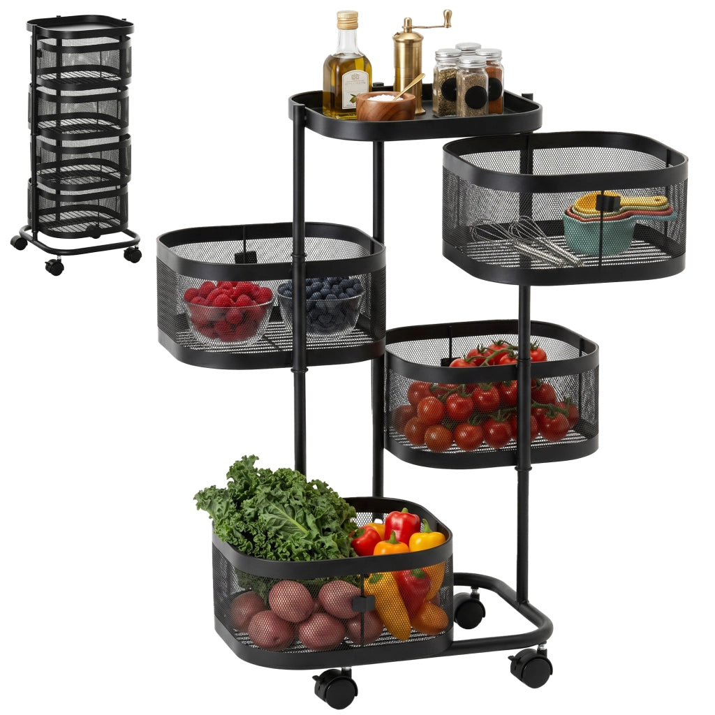 Carrello Multilivello con Cestelli ¨C Minimal ¨C 33x33x77 cm Nero