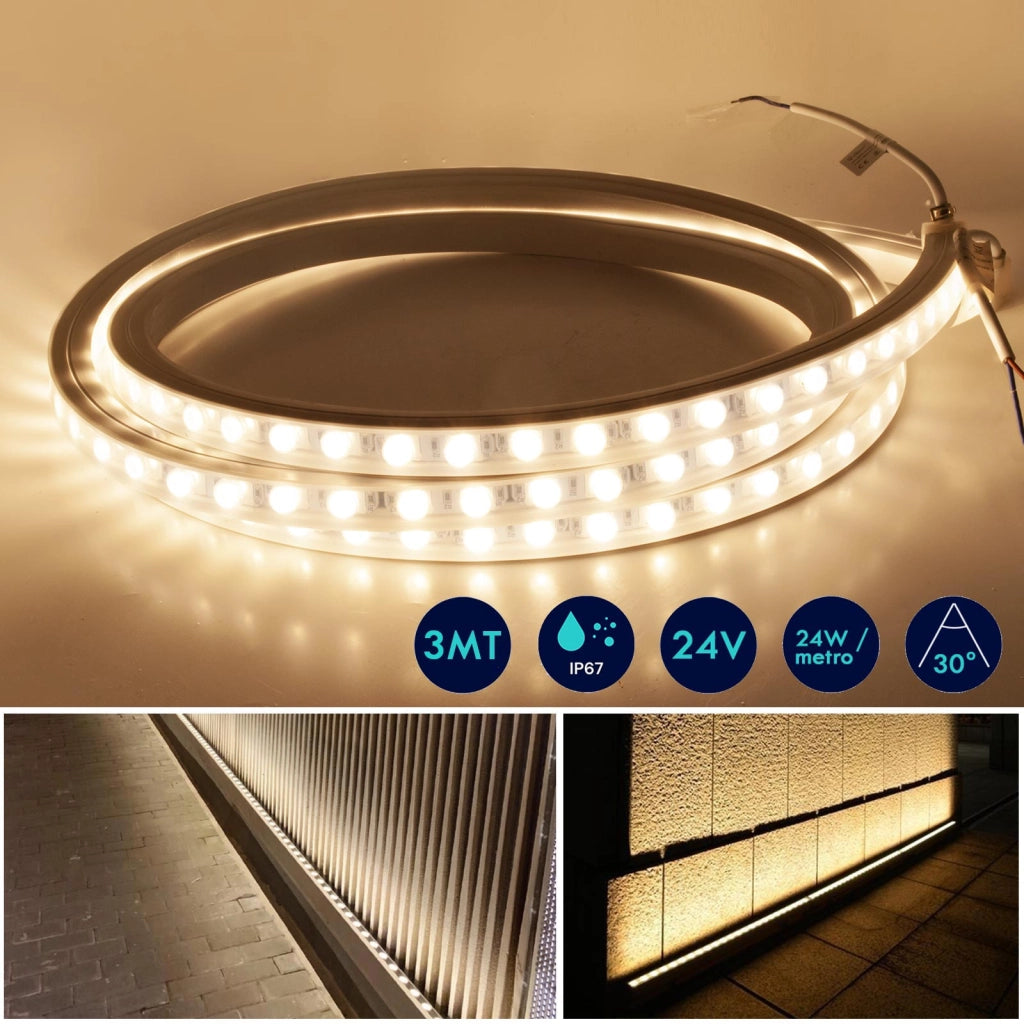 Wall Washer flessibile barra luminosa 24V IP67 striscia LED 24W / MT luce angolo 30 gradi esterni giardino facciata edifici barche 3 METRI 3000K